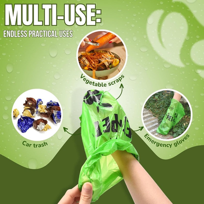 1080-pack green dog poop bags, 41% plant-based and 59% PE extra-thick dog poop bag roll, 9" x 13", unscented pet waste bags