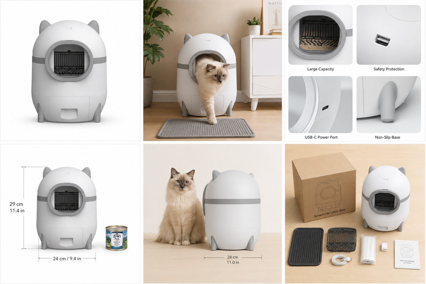Automatic smart cat litter box with self cleaning design for multi cat homes