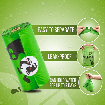 1080-pack green dog poop bags, 41% plant-based and 59% PE extra-thick dog poop bag roll, 9" x 13", unscented pet waste bags