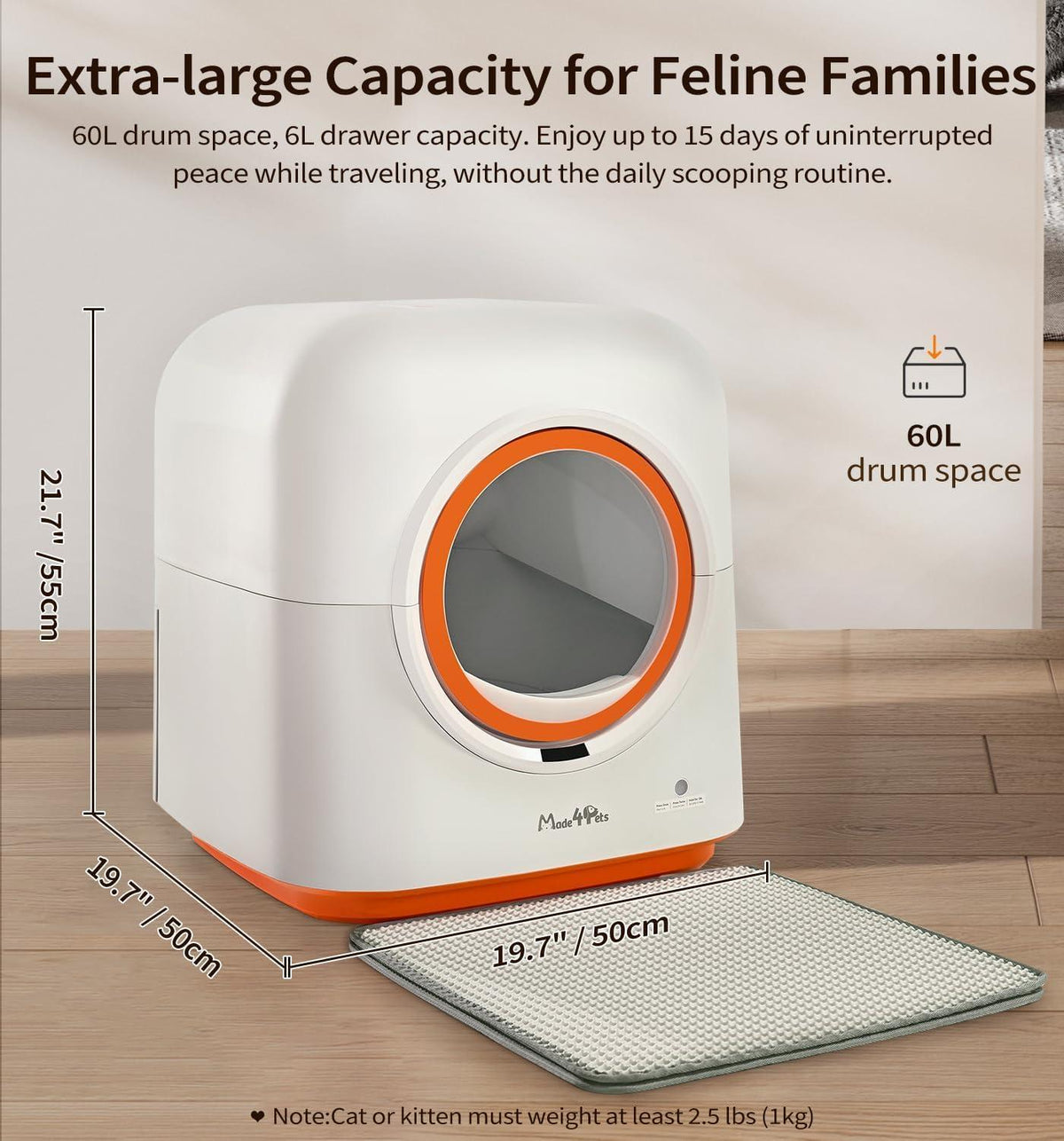 60L Automatic Cat Litter Box, Smart App Control, Deodorizing, Infrared Sensor, Suitable For Multiple Cats