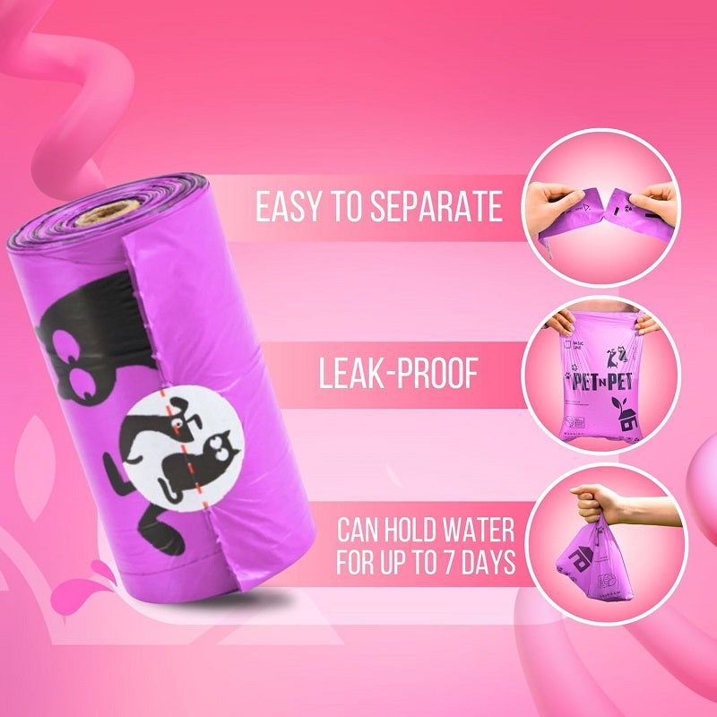 Pet-N-Pet 288 Lavender Dog Poop Bags – Plant-Based & Leak-Proof + Dispenser
