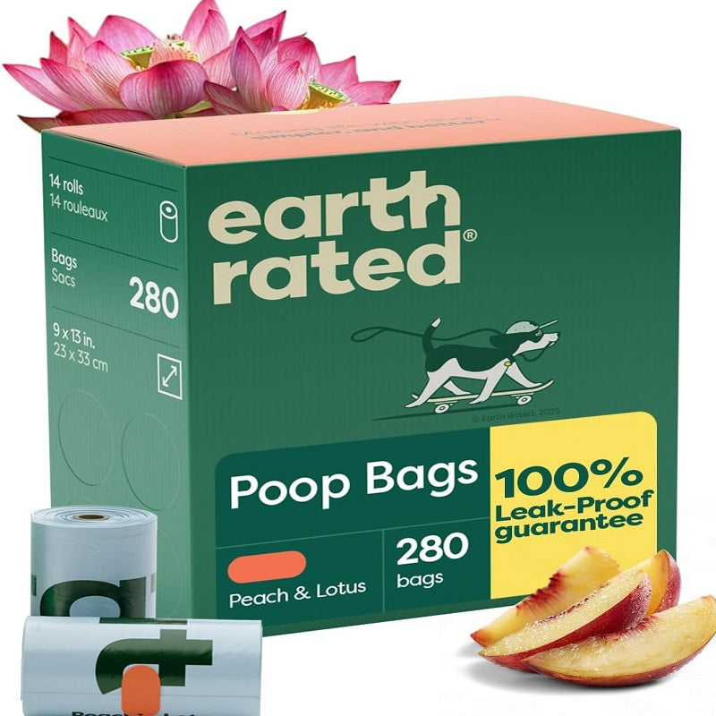 Dog poop bags, leak-proof and extra-thick garbage bag refill rolls, peach and lotus flavors, 280 bags.