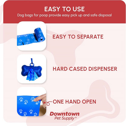 1000pcs Leak-Proof Dog Poop Bags with Bone Dispenser - Rainbow Paw Print Pet Waste Bags