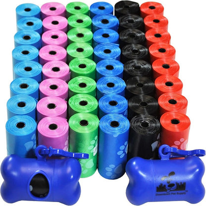 1000pcs Leak-Proof Dog Poop Bags with Bone Dispenser - Rainbow Paw Print Pet Waste Bags