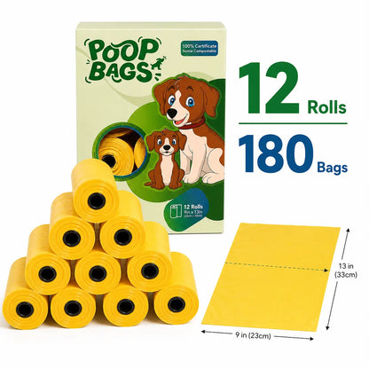 Dog Poop Bags Rolls 12 Rolls 180 Bags, 9x13 in 20 microns thick