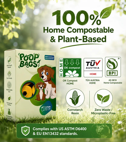 Dog Poop Bags Rolls 12 Rolls 180 Bags, 9x13 in 20 microns thick