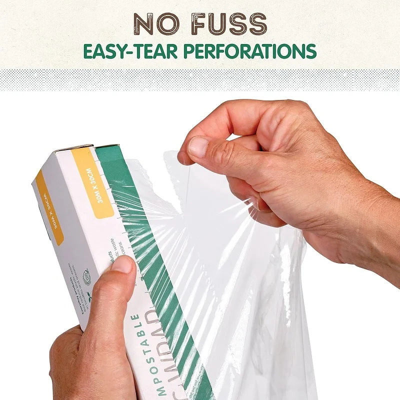 100% Certified Compostable Cling Film - Food-Safe Eco-Friendly Plastic Wrap