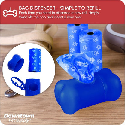 1000pcs Leak-Proof Dog Poop Bags with Bone Dispenser - Rainbow Paw Print Pet Waste Bags