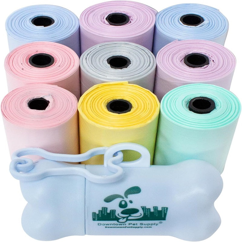 1000pcs Leak-Proof Dog Poop Bags with Bone Dispenser - Rainbow Paw Print Pet Waste Bags