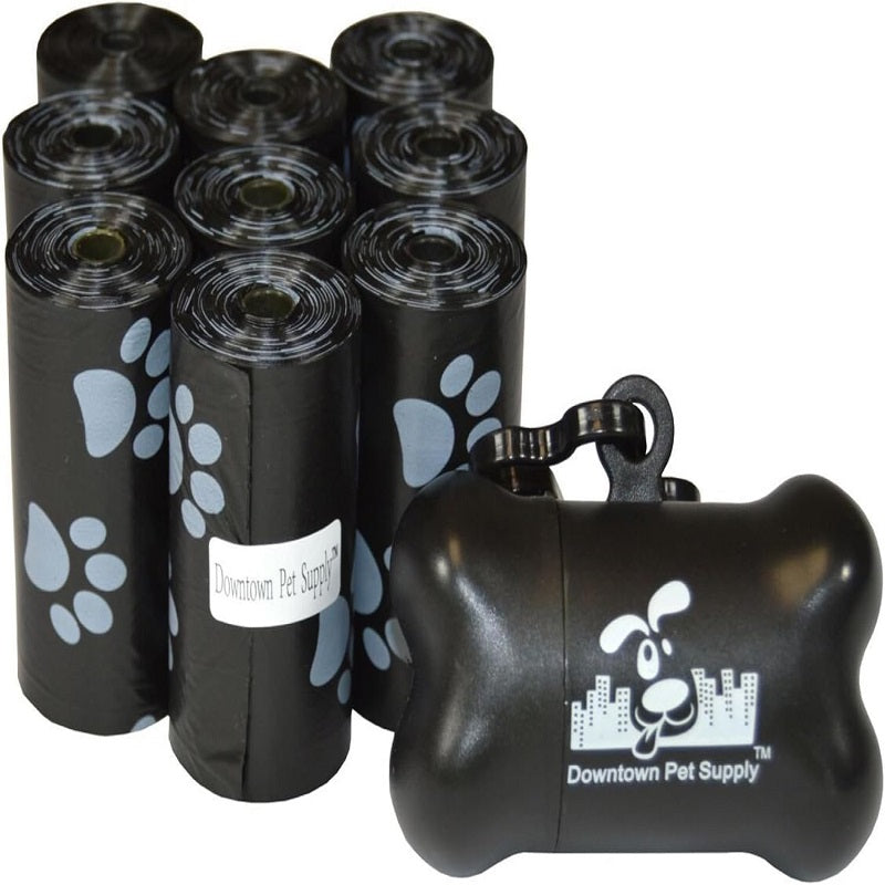 1000pcs Leak-Proof Dog Poop Bags with Bone Dispenser - Rainbow Paw Print Pet Waste Bags