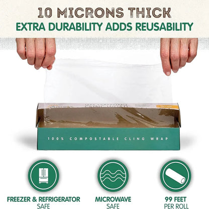 100% Certified Compostable Cling Film - Food-Safe Eco-Friendly Plastic Wrap