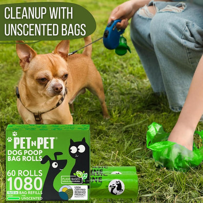 1080-pack orange dog poop bags, 41% plant-based and 59% PE extra-thick dog poop bag rolls, 9 inches x 13 inches, unscented pet waste bags.