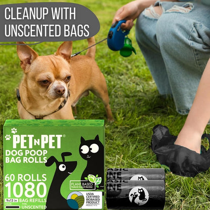 1080-pack orange dog poop bags, 41% plant-based and 59% PE extra-thick dog poop bag rolls, 9 inches x 13 inches, unscented pet waste bags.