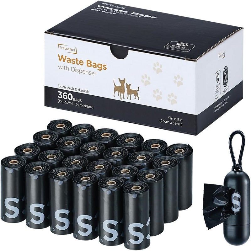 70% Recycled Dog Poop Bags - 360pcs Unscented Leak Proof with Dispenser (Black)