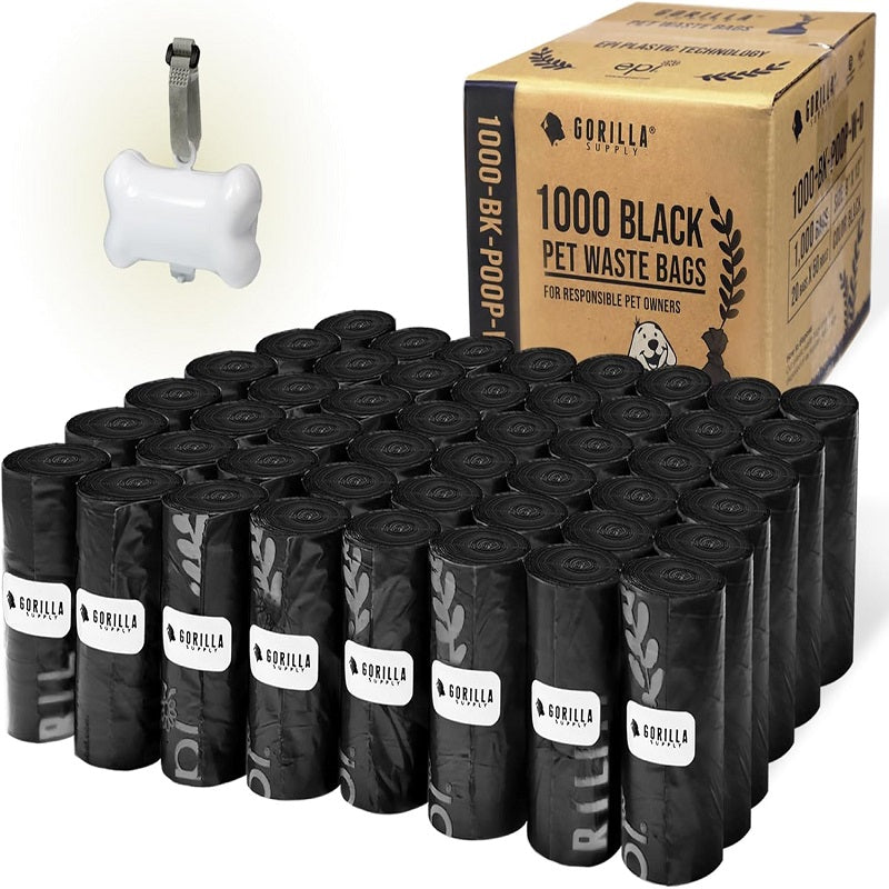 GORILLA SUPPLY 1000 Dog Poop Bags with Dispenser and Leash, 9 inches x 13 inches, Blue, 1000 bags per pack