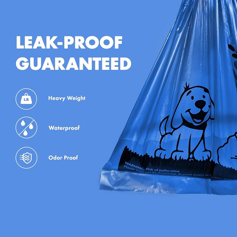 GORILLA SUPPLY 1000 Dog Poop Bags with Dispenser and Leash, 9 inches x 13 inches, Blue, 1000 bags per pack