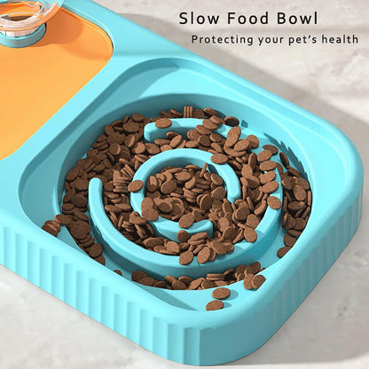 Cat Dog Food And Water Bowl Set Double Food Bowls With Automatic Gravity Water Bottle Raised Slow Feeder Detachable Stainless Steel Bowl 15Tilt Elevated No Spill Dispenser