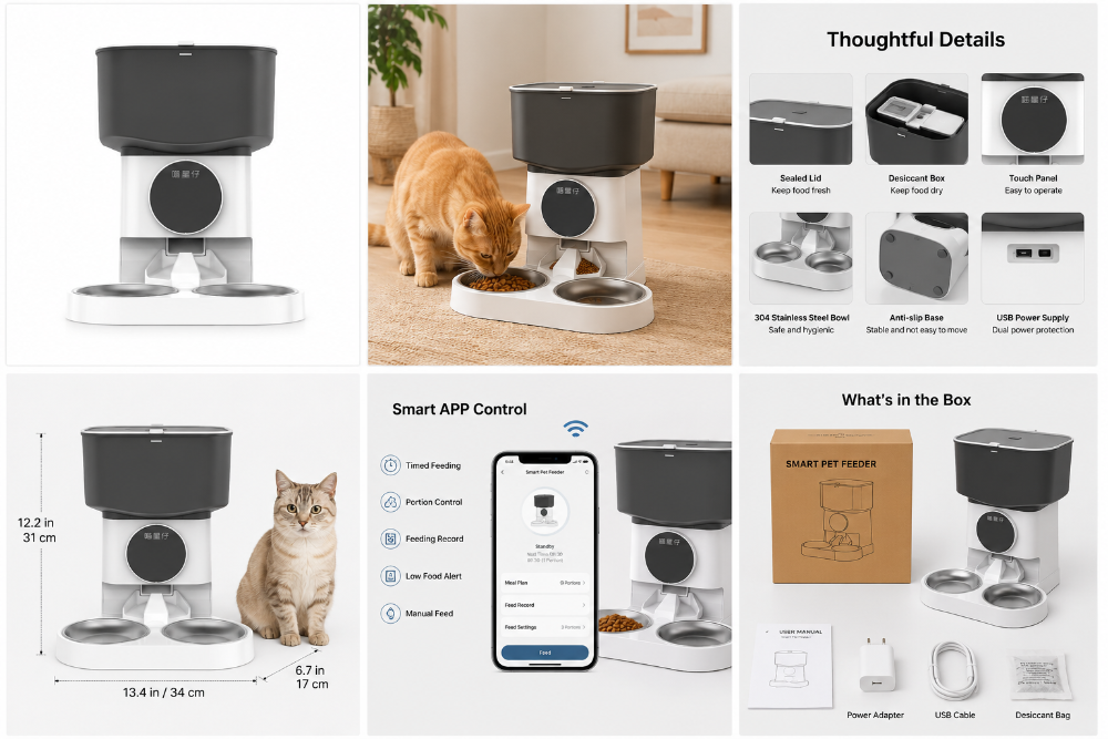 Automatic dual feeding bowls for pets with durable and easy-clean material