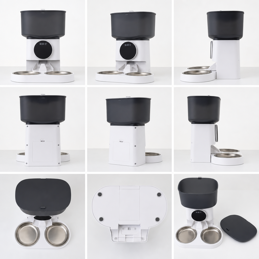 Dual bowl pet feeding station with modern style for daily food and water