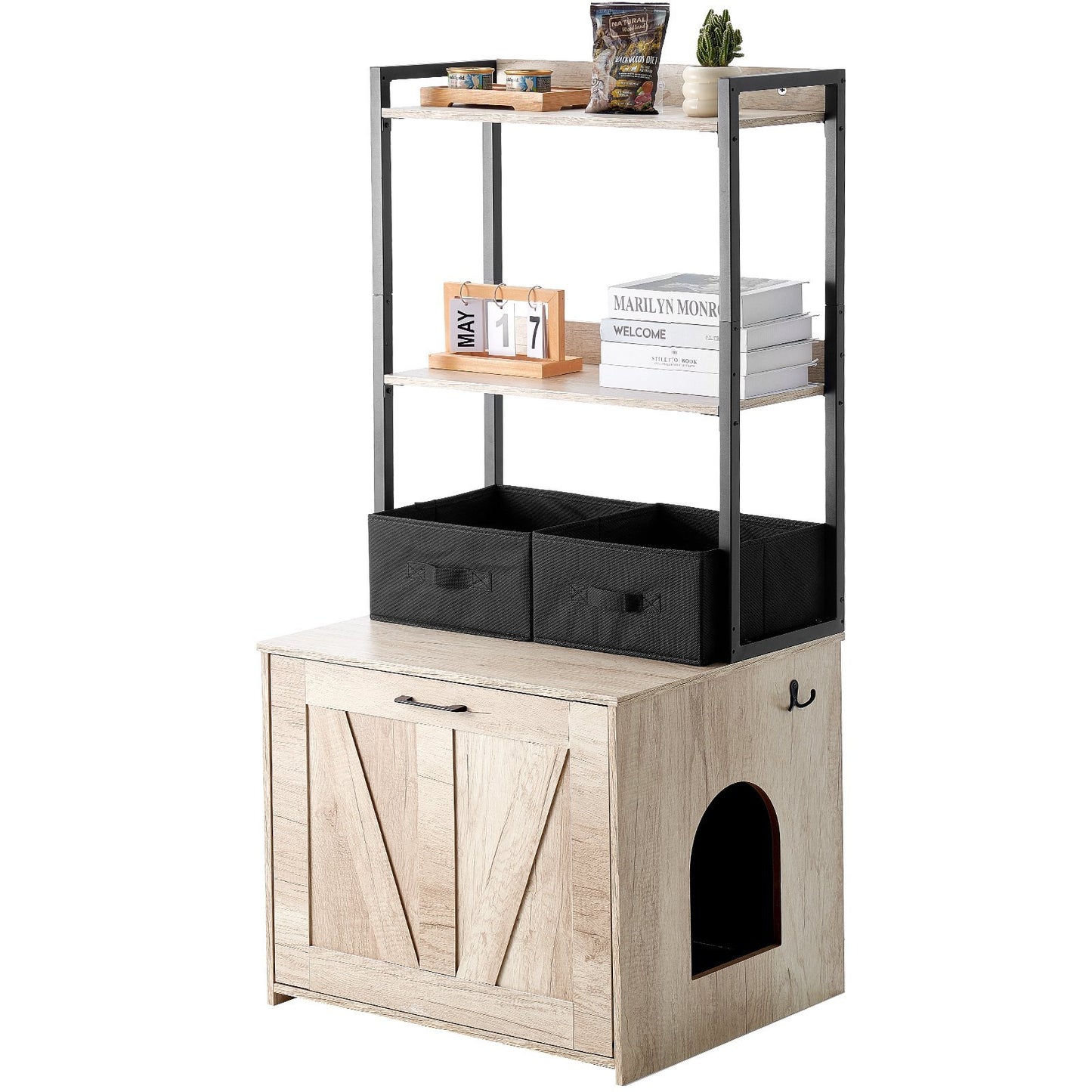 VEVOR Cat Litter Box Enclosure Litter Box Furniture Hidden 2 Shelves & 2 Baskets