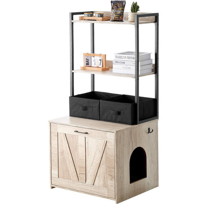 VEVOR Cat Litter Box Enclosure Litter Box Furniture Hidden 2 Shelves & 2 Baskets