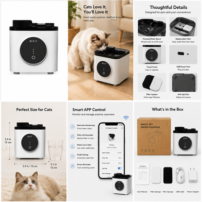 Smart pet water dispenser with wireless water pump and automatic circulation system