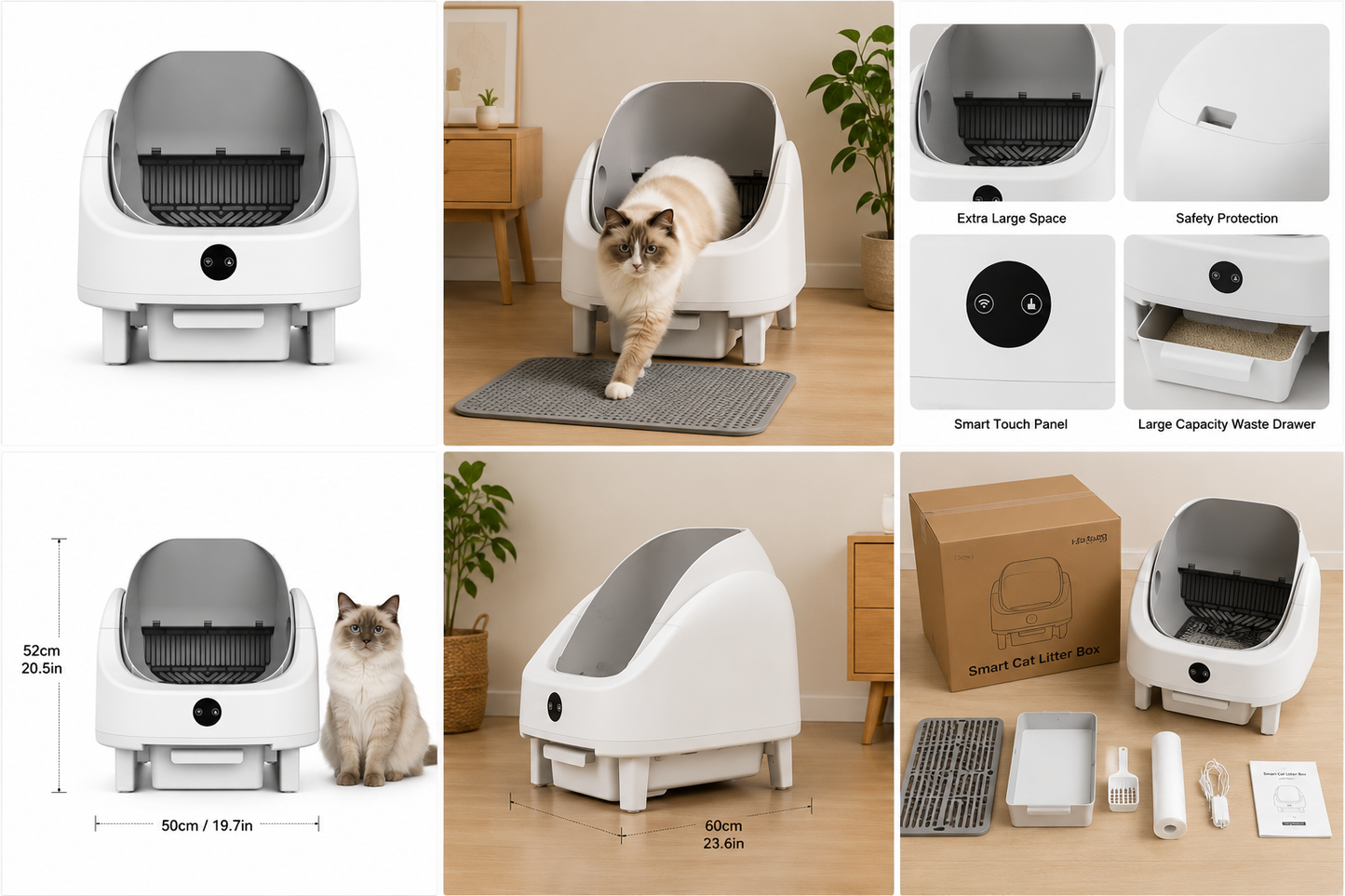 Smart self cleaning litter box designed for convenient multi cat use